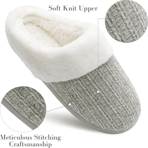 Women's Memory Foam Fuzzy Knit House Slippers Indoor Outdoor Comfortable - Picture 3 of 5